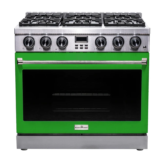 Main image of Pro-Style 36 in. 6-Burner Slide-in Gas Range with Convection in Stainless with Green Door