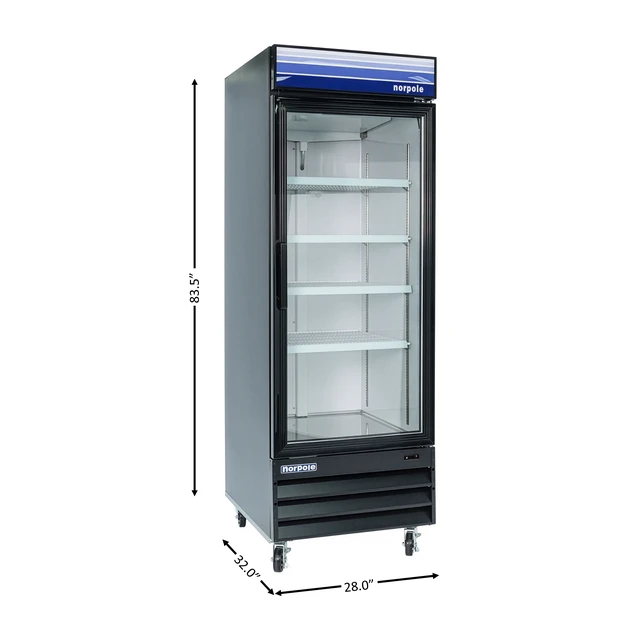 Alt view image 4 of 5 - Commercial 28 in. 23 cu. ft. Single Swing Glass Door Refrigerator in Black