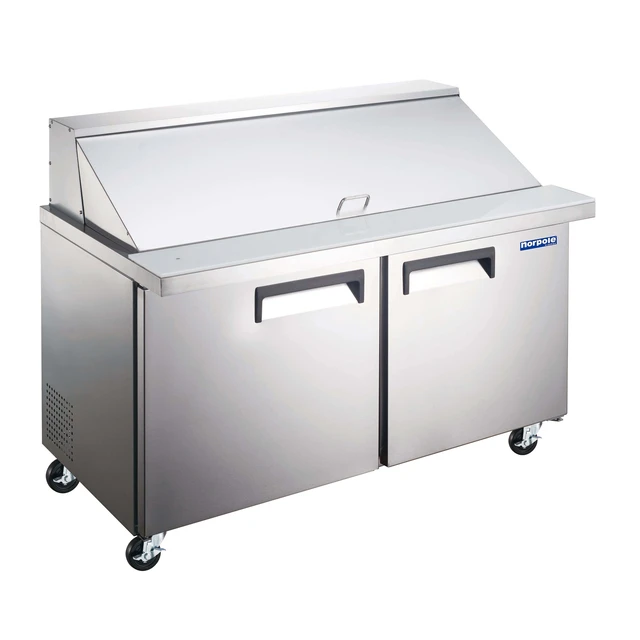 Alt view image 2 of 3 - Commercial 47 in. 9.5 cu. ft. 2-Door Mega Top Prep Refrigerator Stainless