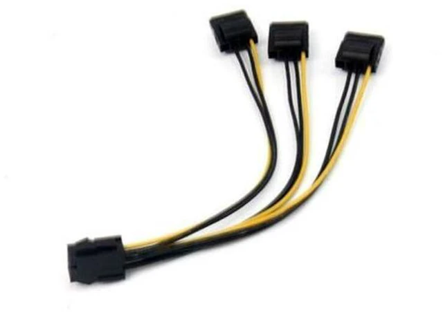 Alt view image 2 of 4 - 2pcs PCIe 6pin Female to 3 Molex IDE 4pin Female Graphic Card Power Supply Cable