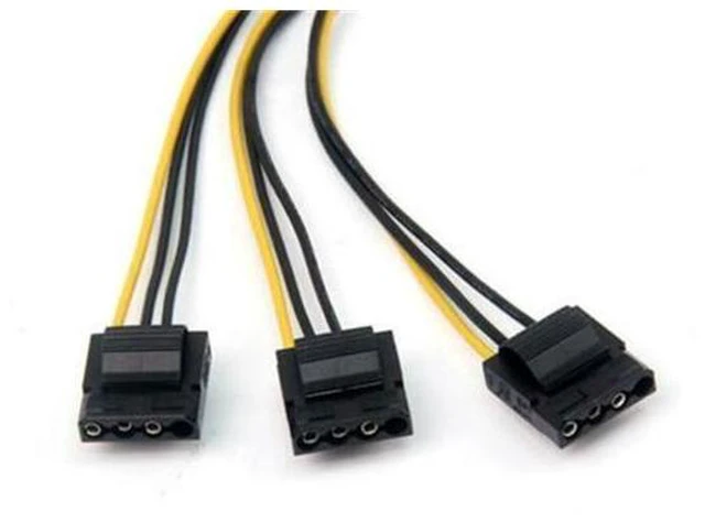 Alt view image 3 of 4 - 2pcs PCIe 6pin Female to 3 Molex IDE 4pin Female Graphic Card Power Supply Cable
