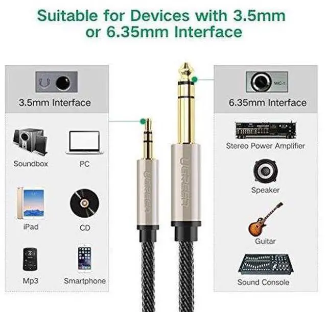 Alt view image 2 of 7 - UGREEN 6.35mm 1/4" Male to 3.5mm 1/8" Male TRS Stereo Audio Cable with Zinc Alloy Housing and Nylon Braid for iPod, Laptop,Home Theater Devices, and Amplifiers(6ft)