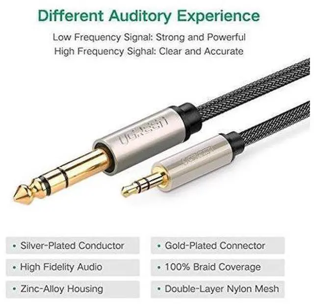 Alt view image 3 of 7 - UGREEN 6.35mm 1/4" Male to 3.5mm 1/8" Male TRS Stereo Audio Cable with Zinc Alloy Housing and Nylon Braid for iPod, Laptop,Home Theater Devices, and Amplifiers(6ft)