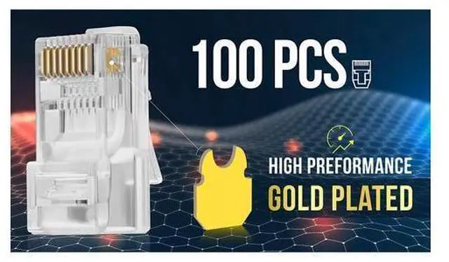 Alt view image 3 of 7 - RJ45 Cat6 Pass Through Connectors Pack of 100 | EZ Crimp Connector UTP Network Plug for Unshielded Twisted Pair Solid Wire & Standard Cables | Transparent Passthrough Ethernet Insert