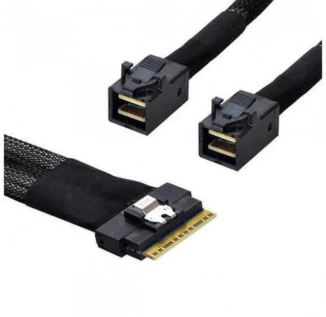 Alt view image 2 of 7 - Xiwai CY SF-010 PCI-E Ultraport Slimline SAS Slim 4.0 SFF-8654 8i 74pin to Dual SFF-8643 4i Mini SAS HD Cable PCI-Express