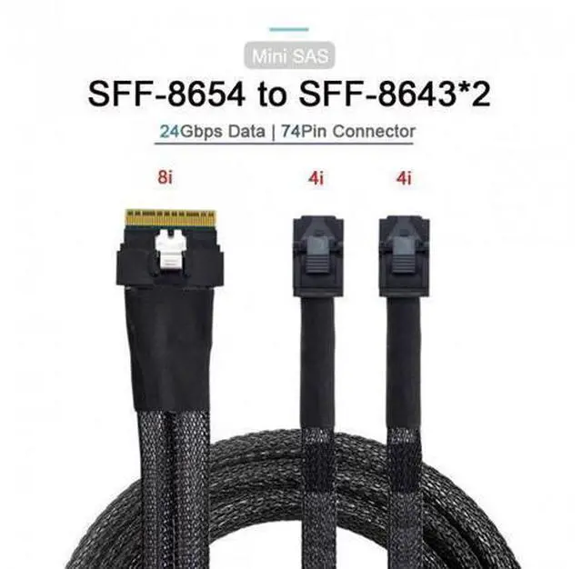 Alt view image 3 of 7 - Xiwai CY SF-010 PCI-E Ultraport Slimline SAS Slim 4.0 SFF-8654 8i 74pin to Dual SFF-8643 4i Mini SAS HD Cable PCI-Express