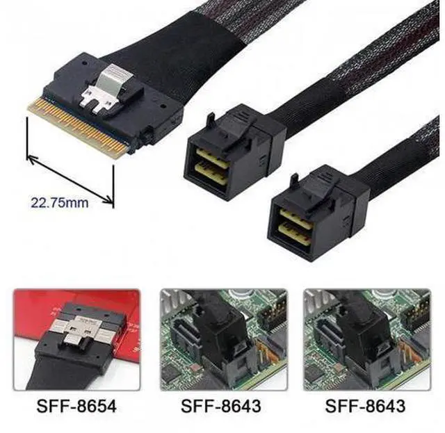 Alt view image 6 of 7 - Xiwai CY SF-010 PCI-E Ultraport Slimline SAS Slim 4.0 SFF-8654 8i 74pin to Dual SFF-8643 4i Mini SAS HD Cable PCI-Express