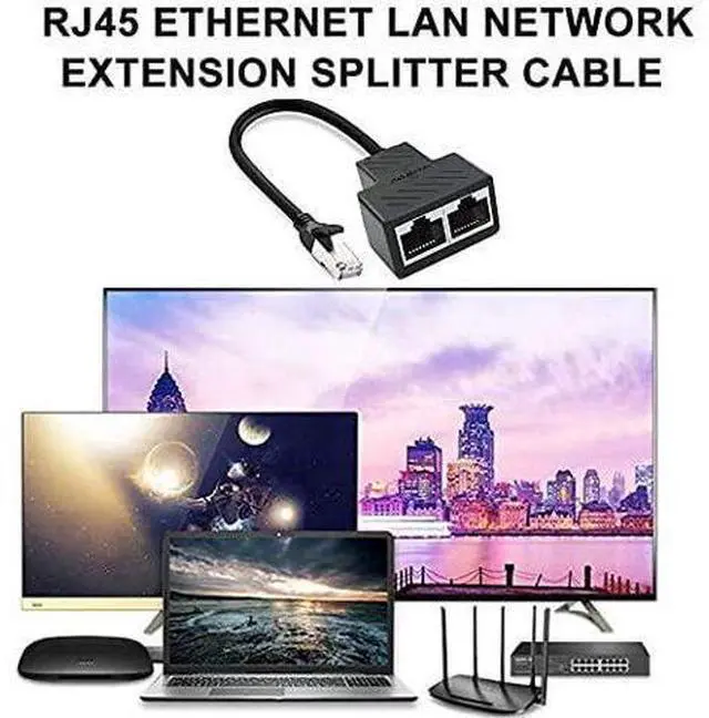Alt view image 4 of 5 - RJ45 Network 1 to 2 Port Ethernet Adapter Splitter RJ45 1 Male to 2 Female LAN Ethernet Splitter Adapter Cable Suitable Super Cat5 Cat5e Cat6 Cat7 LAN Ethernet Socket Connector Adapter