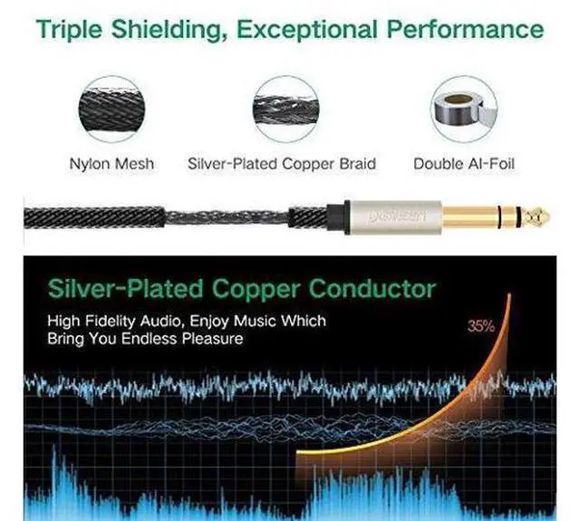 Alt view image 4 of 7 - UGREEN 6.35mm 1/4" Male to 3.5mm 1/8" Male TRS Stereo Audio Cable with Zinc Alloy Housing and Nylon Braid for iPod, Laptop,Home Theater Devices, and Amplifiers(6ft)