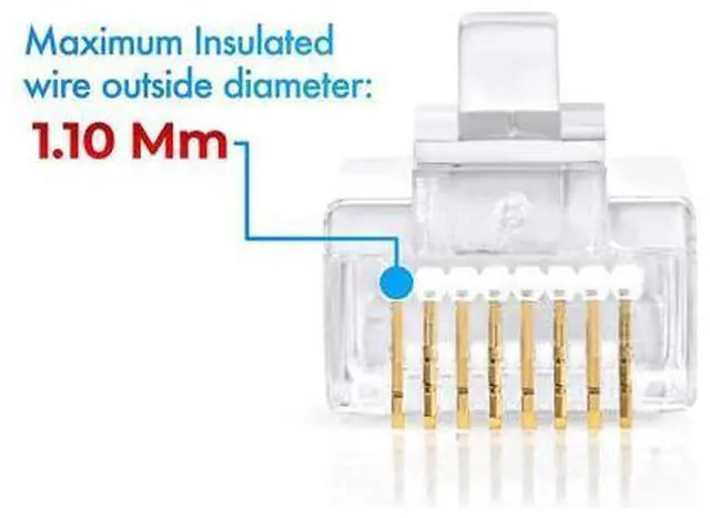 Alt view image 5 of 7 - RJ45 Cat6 Pass Through Connectors Pack of 100 | EZ Crimp Connector UTP Network Plug for Unshielded Twisted Pair Solid Wire & Standard Cables | Transparent Passthrough Ethernet Insert