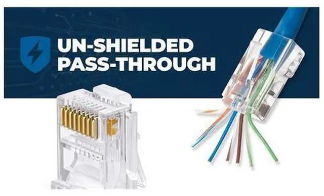 Alt view image 4 of 7 - RJ45 Cat6 Pass Through Connectors Pack of 100 | EZ Crimp Connector UTP Network Plug for Unshielded Twisted Pair Solid Wire & Standard Cables | Transparent Passthrough Ethernet Insert