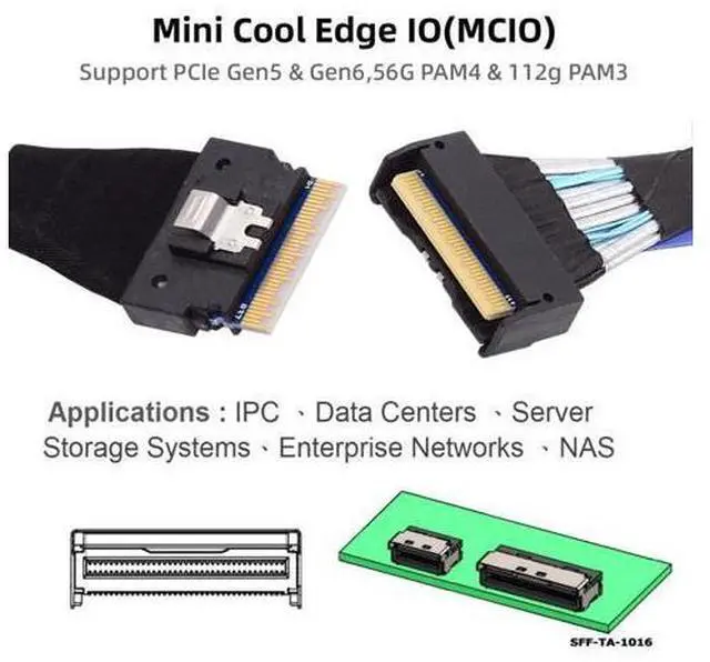Alt view image 4 of 7 - Xiwai PCI-E 5.0 Mini Cool Edge IO MCIO PCI-E Slimline 8i 74Pin Male to SFF-8654 SAS 4.0 74Pin Male Extender Cable 50cm