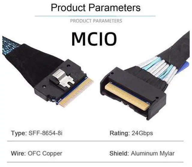 Alt view image 5 of 7 - Xiwai PCI-E 5.0 Mini Cool Edge IO MCIO PCI-E Slimline 8i 74Pin Male to SFF-8654 SAS 4.0 74Pin Male Extender Cable 50cm