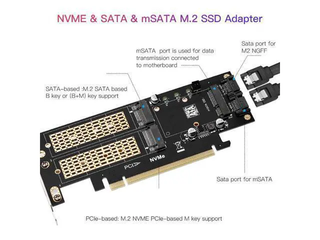 Alt view image 2 of 3 - 3 in 1 NGFF and MSATA SSD Adapter Card,M.2 NVME to PCIE/M.2 SATA SSD to SATA III/MSATA to SATA Adapter for 2280/2260