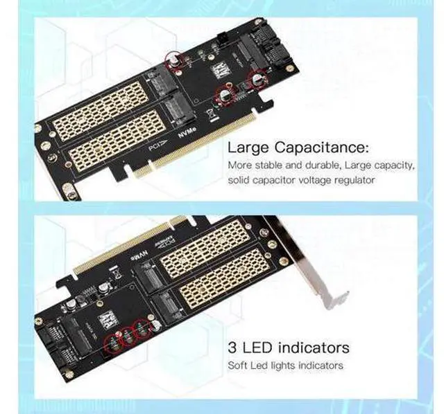 Alt view image 3 of 3 - 3 in 1 NGFF and MSATA SSD Adapter Card,M.2 NVME to PCIE/M.2 SATA SSD to SATA III/MSATA to SATA Adapter for 2280/2260