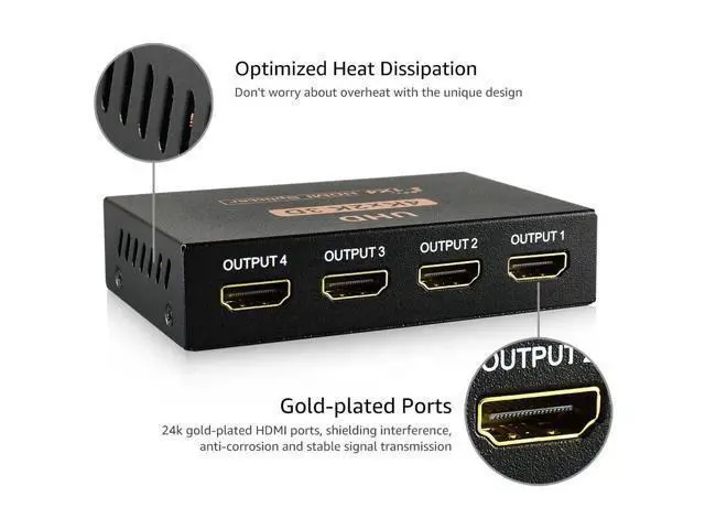 Alt view image 4 of 6 - HDMI Switch HDMI Splitter 4K 1x4 to 4 Ports Charging Splitter Video Switcher Splitter Support 2K x 4K 2160P& 3D HD Audio