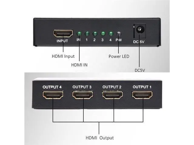 Alt view image 5 of 6 - HDMI Switch HDMI Splitter 4K 1x4 to 4 Ports Charging Splitter Video Switcher Splitter Support 2K x 4K 2160P& 3D HD Audio