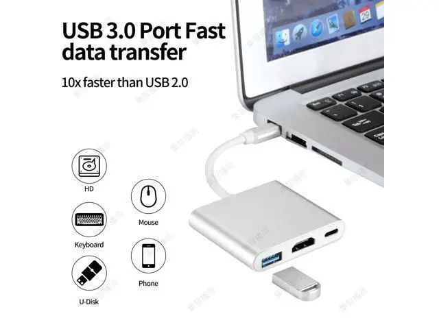 Alt view image 4 of 7 - USB C to HDMI Adapter, USB 3.1 Type-C Hub to HDMI 4K+USB 3.0+USB-C Charging Port, Macbook/iMac HDMI Adapter,USB-C Digital AV Multiport Adapter for MacBook Pro/ iPad Pro/S8+/S9+/Projector/Monitor
