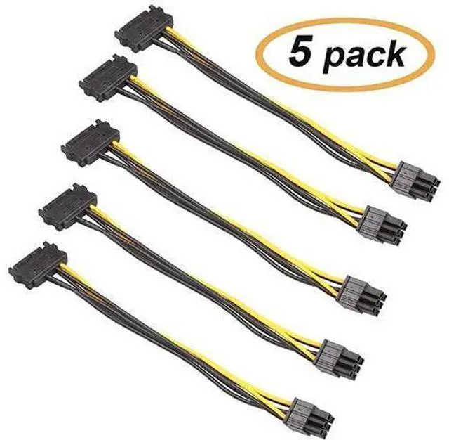 Alt view image 5 of 5 - 5 Pack 6 Pin PCIe to SATA Power Cable 8 Inches 20cm SATA15Pin Male to 6Pin HSG