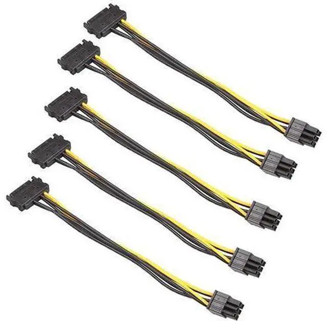 Main image of 5 Pack 6 Pin PCIe to SATA Power Cable 8 Inches 20cm SATA15Pin Male to 6Pin HSG