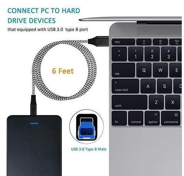 Alt view image 2 of 7 - USB 30 Cable A Male to B Male 2Pack 6ft long USB 3 Cable braided USB 30 A to B Cable Cord White