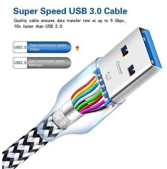 Alt view image 4 of 7 - USB 30 Cable A Male to B Male 2Pack 6ft long USB 3 Cable braided USB 30 A to B Cable Cord White