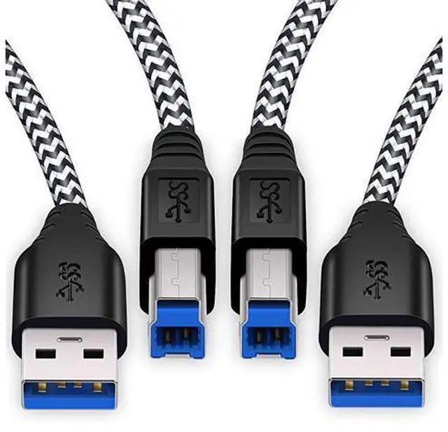 Main image of USB 30 Cable A Male to B Male 2Pack 6ft long USB 3 Cable braided USB 30 A to B Cable Cord White