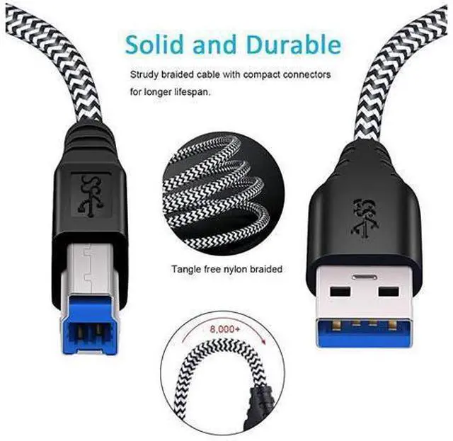Alt view image 3 of 7 - USB 30 Cable A Male to B Male 2Pack 6ft long USB 3 Cable braided USB 30 A to B Cable Cord White