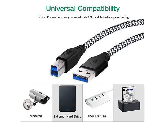 Alt view image 6 of 7 - USB 30 Cable A Male to B Male 2Pack 6ft long USB 3 Cable braided USB 30 A to B Cable Cord White