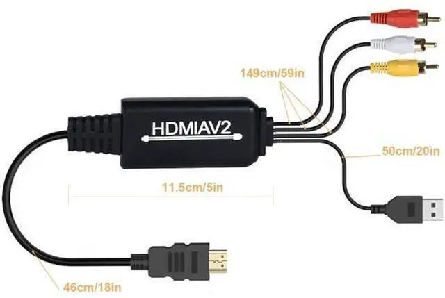 Alt view image 2 of 5 - HDMI to RCA Converter HDMI to RCA Cable Adapter 1080P HDMI to AV 3RCA CVBs Composite Video Audio Supports NTSC for PC Laptop HDTV DVD VHC VCR