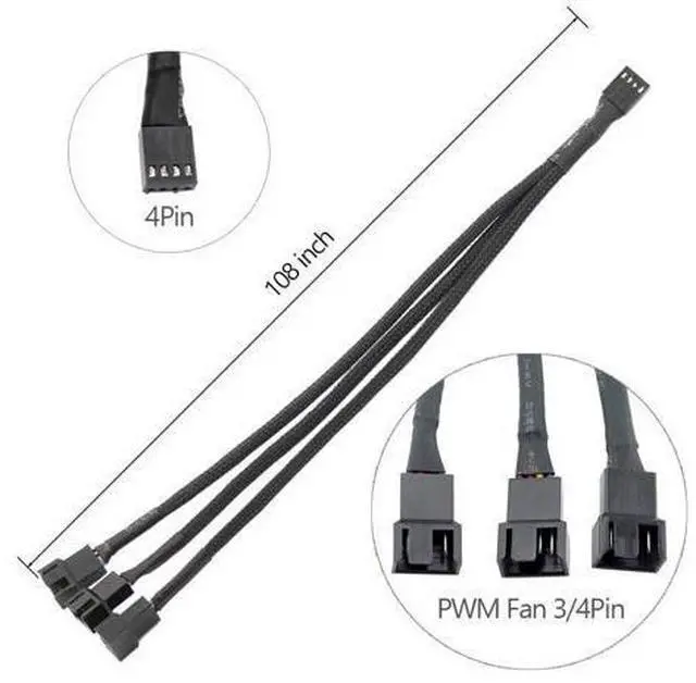 Alt view image 2 of 7 - 2PCS 4 Pin PWM Fan Extension Cable and 4-Pin IDE to 3X 4-Pin Fan Connector, Sleeved Braided Y Splitter, for Computer PC 4 Pin Fan Extension Power Cable, Cooling Fans Cable