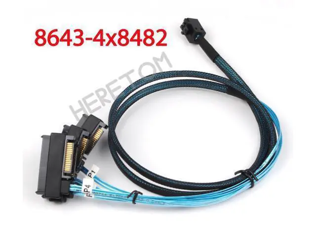 Alt view image 2 of 2 - MINI-sas cables SFF-8643 Internal Mini SAS HD to (4) 29pin SFF-8482 SATA connectors Power Port 12GB/S Cable