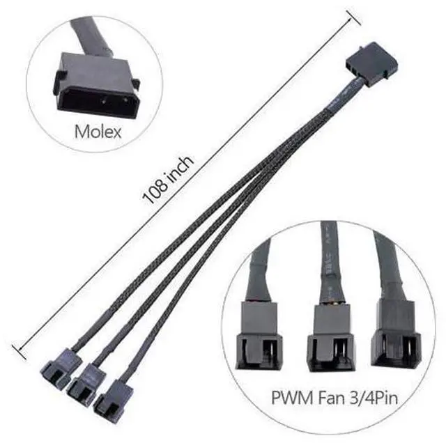 Alt view image 3 of 7 - 2PCS 4 Pin PWM Fan Extension Cable and 4-Pin IDE to 3X 4-Pin Fan Connector, Sleeved Braided Y Splitter, for Computer PC 4 Pin Fan Extension Power Cable, Cooling Fans Cable