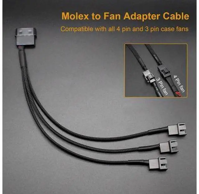 Alt view image 3 of 7 - 2 Pack Molex to 3 x 3 Pin or 4 Pin Computer PC Case Fan Power Splitter Adapter Cable, 10 inch