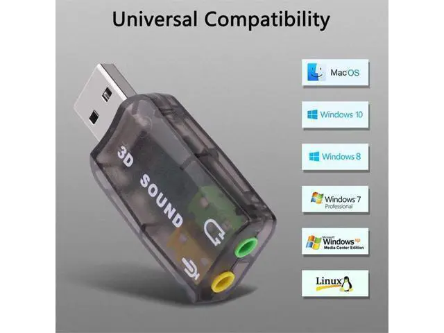 Alt view image 6 of 6 - USB 3D Sound Card, 5.1 USB External Stereo Sound Card with 3.5mm Headphone and Microphone Jack Converter for Windows, Mac, Linux, PC, Laptop, Desktop (Blue)