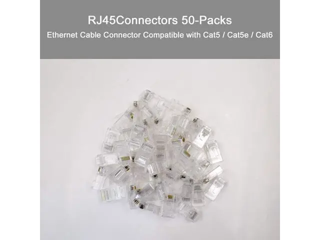 Alt view image 5 of 7 - Cat6 Connectors, Cat6 RJ45 Ends 50-Packs, Cat6 / Cat5e / Cat5 RJ45 Connectors, Ethernet Cable Crimp Connectors UTP Network Plug for Solid Wire and Standard Cable (Transparent)