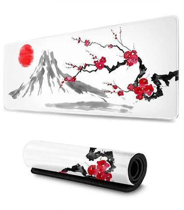 Main image of FDASLJ Japan Sumi-E Painting Fuji Mountain Blossom Sakura Gaming Mouse Pad XL Extended Large Mouse Mat Desk Pad Stitched Edges Mousepad Long Non-Slip Rubber Base Mice Pad 31.5 X 11.8 Inch