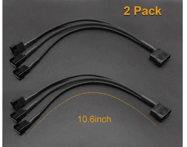 Alt view image 4 of 7 - 2 Pack Molex to 3 x 3 Pin or 4 Pin Computer PC Case Fan Power Splitter Adapter Cable, 10 inch