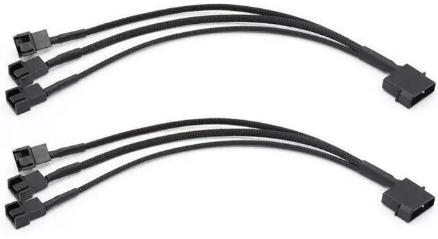 Main image of 2 Pack Molex to 3 x 3 Pin or 4 Pin Computer PC Case Fan Power Splitter Adapter Cable, 10 inch