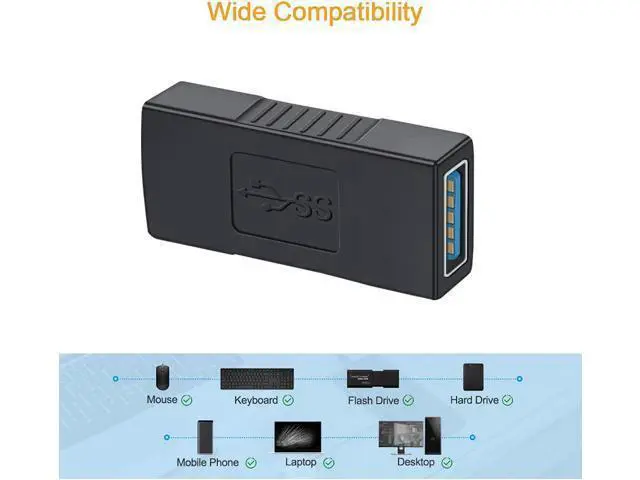 Alt view image 7 of 7 - USB 3.0 Coupler 2 Pack USB 3.0 Type A Female to Female Extension Adapter USB to USB Adapter Black
