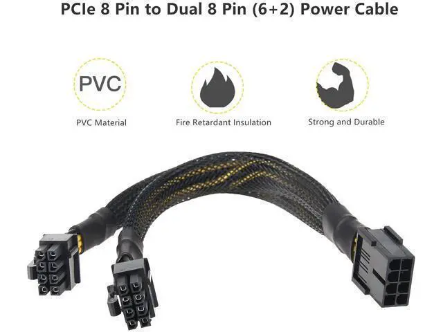 Alt view image 2 of 7 - 8 Pin PCIe Splitter, PCI-e 8 Pin Female to Dual 8 Pin(6+2) Male GPU VGA Power Cable PCI Express Adapter for Graphics Video Card, UIInosoo Sleeved Braided Y-Splitter Power Cord 9.5inch