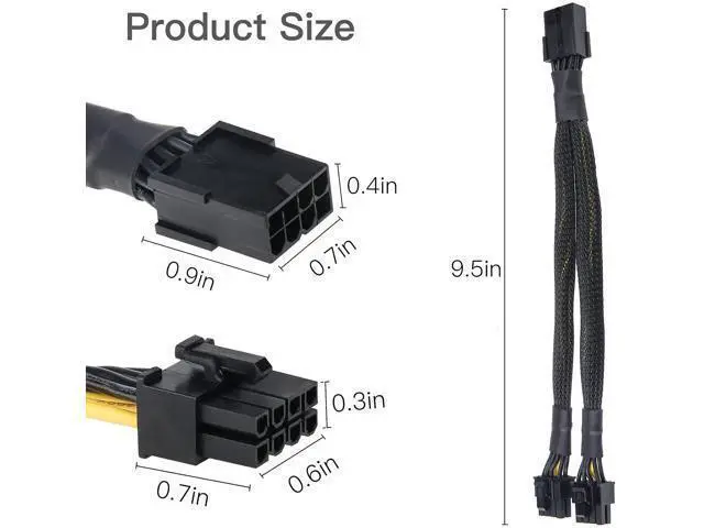 Alt view image 6 of 7 - 8 Pin PCIe Splitter, PCI-e 8 Pin Female to Dual 8 Pin(6+2) Male GPU VGA Power Cable PCI Express Adapter for Graphics Video Card, UIInosoo Sleeved Braided Y-Splitter Power Cord 9.5inch
