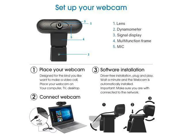Alt view image 4 of 6 - Full HD 1080P Webcam USB Pc Computer Camera with Microphone Driver-free Video Webcam for Online Teaching Live Broadcast