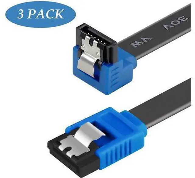 Main image of SATA Cable III, 3 Pack SATA Cable III 6Gbps 90 Degree Right Angle with Locking Latch 18 Inch for SATA HDD, SSD, CD Driver, CD Writer - Black
