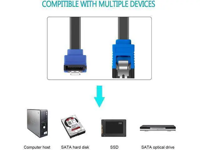 Alt view image 5 of 6 - SATA Cable III, 3 Pack SATA Cable III 6Gbps 90 Degree Right Angle with Locking Latch 18 Inch for SATA HDD, SSD, CD Driver, CD Writer - Black