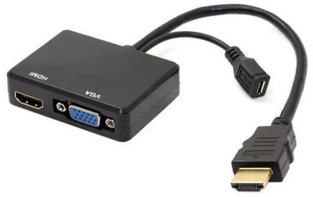 Main image of HDMI to VGA & HDMI Female Splitter with Audio Video Cable Adapter Converter for HDTV PC Monitor