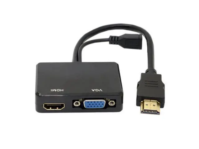 Alt view image 2 of 3 - HDMI to VGA & HDMI Female Splitter with Audio Video Cable Adapter Converter for HDTV PC Monitor