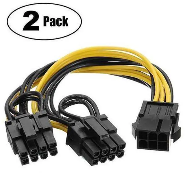 Main image of 6 Pin to Dual PCIe 8 Pin 6+2 Graphics Card PCI Express Power Adapter GPU VGA YSplitter Extension Cable Mining Video Card Power Cable 9 inches 2 Pack