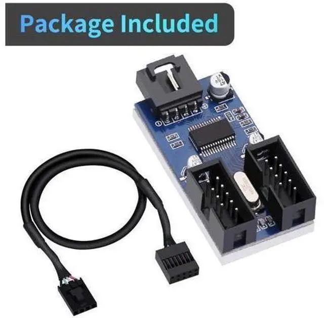Main image of 9 Pin 2 in 1 Internal USB Splitter Cable, 9 pin USB Header Male 1 to 2 Female Extension Connector Adapter, USB 2.0 HUB Connector Port Multiplier PWM Fan Splitter Cable (30cm/0.98ft)