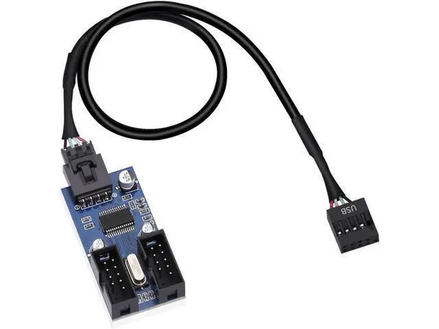 Alt view image 2 of 7 - 9 Pin 2 in 1 Internal USB Splitter Cable, 9 pin USB Header Male 1 to 2 Female Extension Connector Adapter, USB 2.0 HUB Connector Port Multiplier PWM Fan Splitter Cable (30cm/0.98ft)
